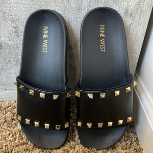NWOT Nine West Black Slides/Sandals with Studs